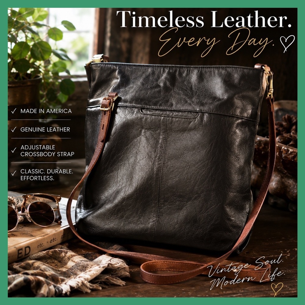 HOBO Black Genuine Leather Crossbody Bag Adjustable Brown Strap Large Messenger